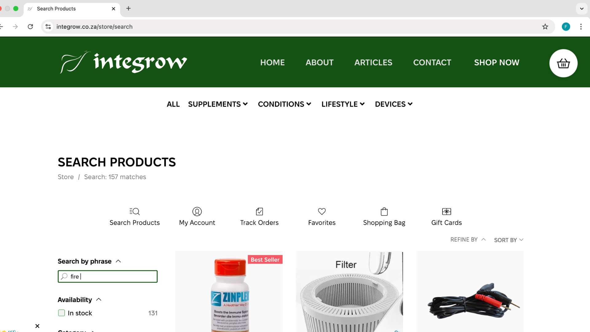 Screenshot of the Integrow Health shop