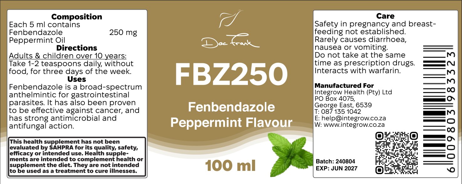 FBZ Syrup (Mint Flavored) x 100 ml label